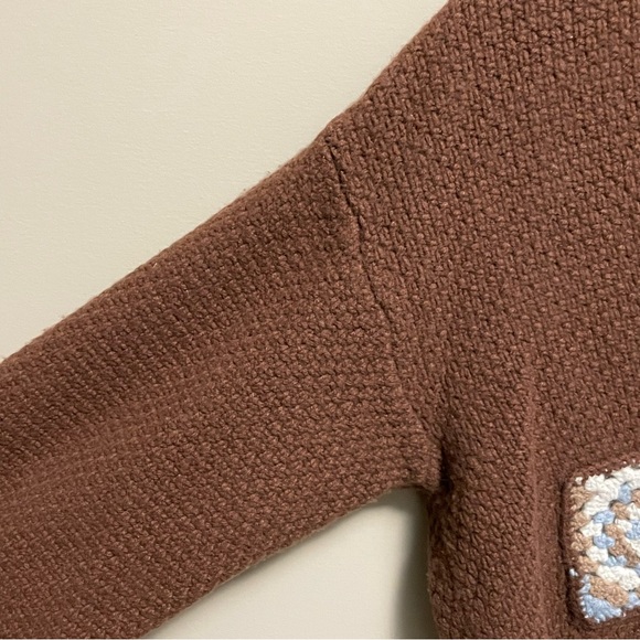 Aritzia Sunday Best Lottie Sweater Brown Wool Blend Crochet Squares Women’s 2XS - Picture 5 of 14